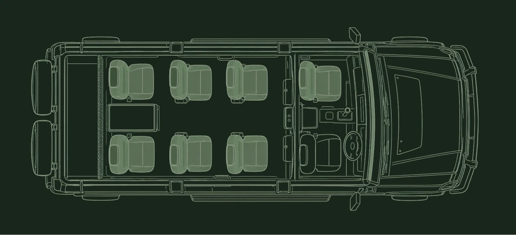 Configuration des sièges d’un véhicule de safari à 7 passagers